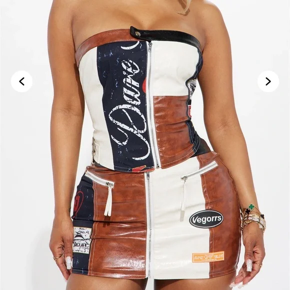 NWT Fashion Nova Over The Top Faux Leather Skirt Set - Picture 4 of 7